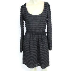 Nanette Lepore Black silver Tiered Belted Dress 6